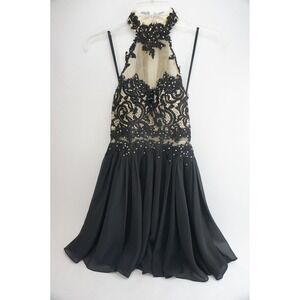 Bee Darlin Lace Halter Dress Womens 1/2 Black Rhinestone Cocktail Good